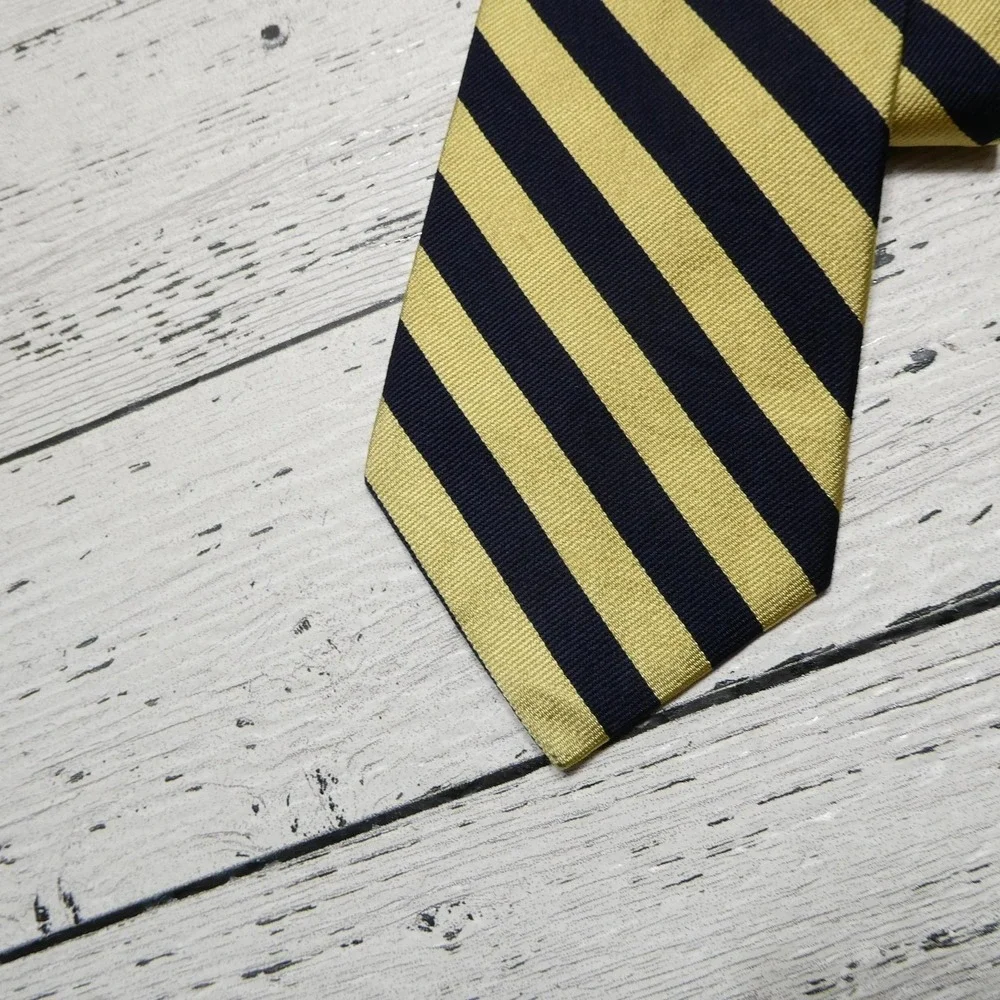 Brooks Basics Tie‎ Mens One Size Blue Gold Stripe 100% Silk Woven USA Necktie